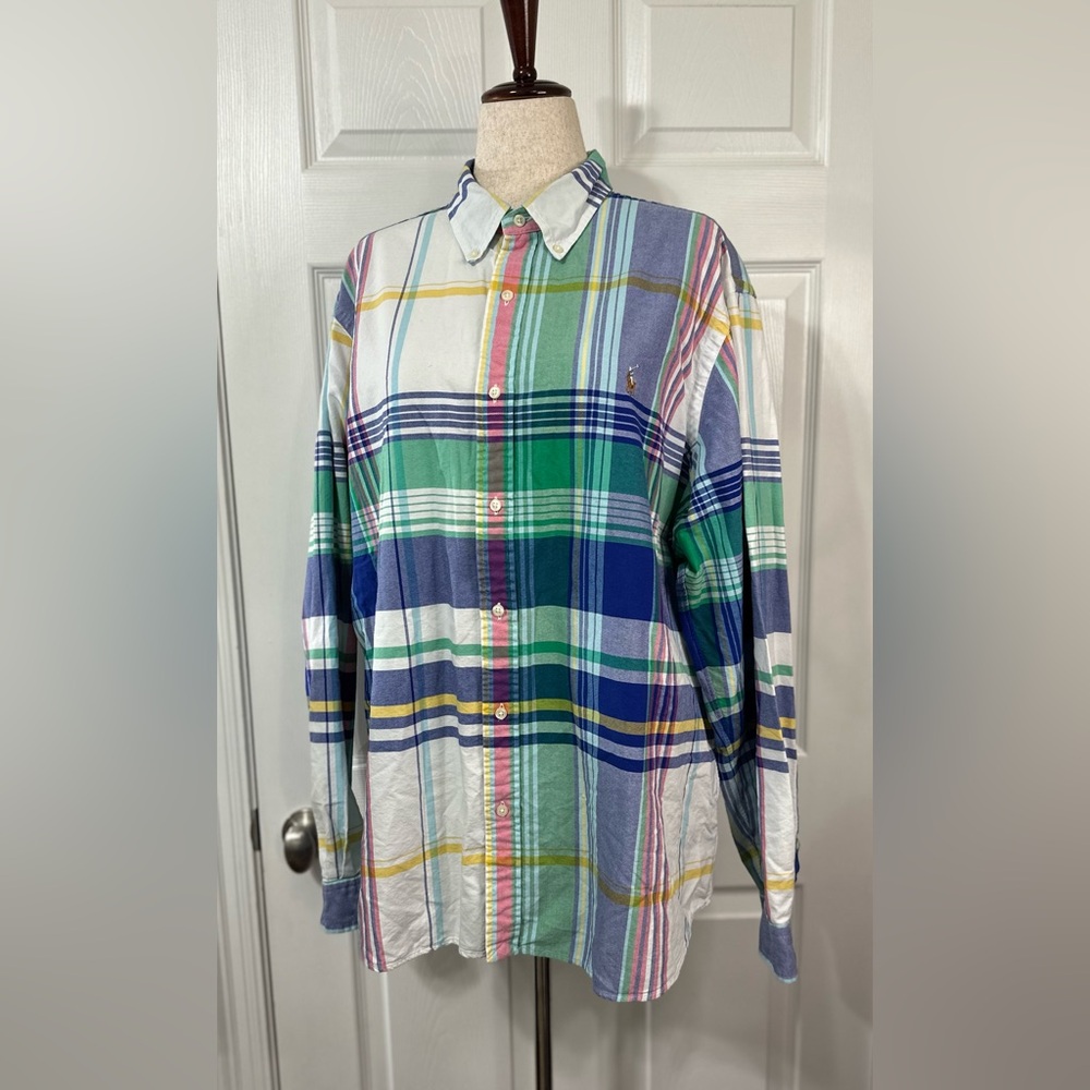 Ralph Lauren Men's Multicolor Plaid Dress Shirt Size XXL Classic fit Oxford